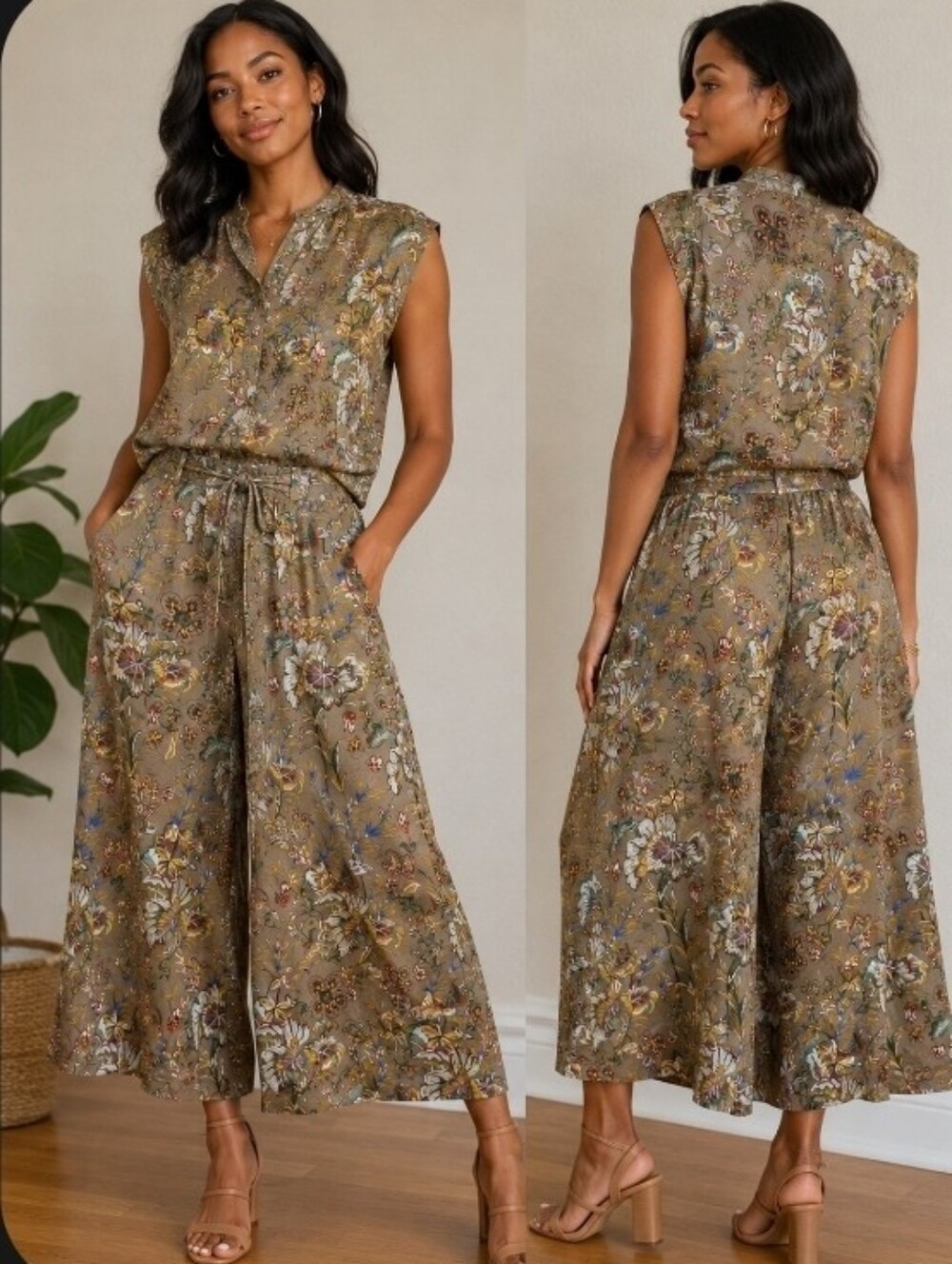 Banana Republic Floral Wide Leg Pants & Blouse Set Women's Size L / Pants 14S